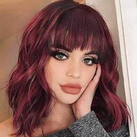 Wholesale Synthetic Wigs Red Wig With Bangs Short Wavy Bob For Women Daily Party Cosplay Burgundy Heat Hesistant Fiber