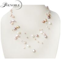 Wholesale YouNoble Genuine natural pearl necklace fashion multilayer necklace women wedding girl mother birthday gift white multi