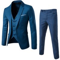 Wholesale Men Wedding Suit Male Blazers Slim Fit Suits For Men Costume Business Formal Party Blue Classic Black Jacket Pant Vest
