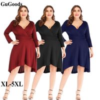 Wholesale Casual Dresses Women XL V Neck Sleeve A Line High Low Dress Ruffle Pleated Waist Juniors Short Cocktail Party Gowns Club Work Wear