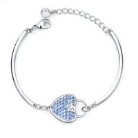 Wholesale Heart Lock Women Bangle Charm Bracelet With Blue Austrian Crystals Adjustable Size Valentine s Day Gift For Girlfriend