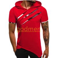 Wholesale Design Hooded T shirt Man Summer Tees Mens Ripped Camouflage Personality Fitness Pleated Short Sleeves Casual Clothes Man Clothing S XL