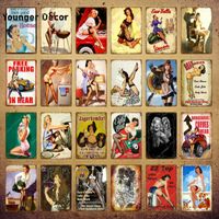 Wholesale Vintage Retro Sexy Lady Pin Up Girl Painting Tin Signs Metal Poster Wall Sticker Bar Coffee House Club Home Decor YI
