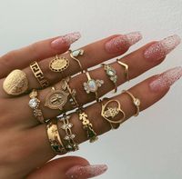 Wholesale Hot Fashion Jewelry Knuckle Ring Set Gold Cross Heart Fatima s Palm Stacking Rings Midi Rings Sets set