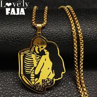 Wholesale Couple Skull Hug Stainless Steel Necklace Men Women Gold Color Love Pendants Necklaces Skeleton Jewelry Gifts N18779S02 Pendant