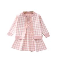 Wholesale Girls Sweater Sets Kids Clothing Baby Clothes Outfits Autumn Winter Knitting Patterns Plaid Cardigan Coat Dress Princess Suits B8349
