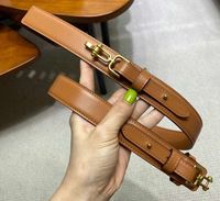 Wholesale women Brown leather waist belt Push Through Twist Lock Toggle Gold Buckle Fashion Belts with Box