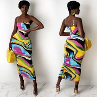 Wholesale Casual Dresses Summer Sexy Female Bodycon Spaghetti Strap Dress Women Long Party Night Club Sleeveless Printed Backless African Clothes