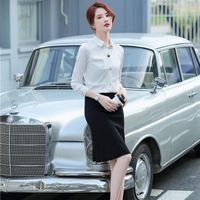 Wholesale Women White Shirts Ladies Piece Skirt And Blouses Sets Long Sleeve Work Wear Tops Office Uniform Styles Women s