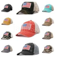 Wholesale 11 color Washed Independence Day American flag Ponytail Hat Bun Summer Sun Visor Outdoor Embroidery baseball cap Party Supplies DB962
