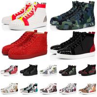 Wholesale Leather Suede Warm Luxury Red Bottom Shoes High Tops Black White Blue Glitter Grey Pink Green Sneaker Spikes Loafers Graffiti Casual Trainers Size