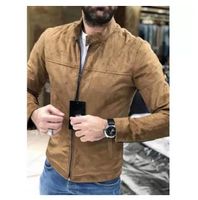 Wholesale Winter Suede Coat Slim Fit Mens Casual Warm Outwear Jacket Men Solid Pea Size M XL