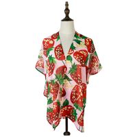 Wholesale Chiffon Blusas Tops Tunic DIY Cover Ups Shirts Mujer De Moda Femininas Strawberry Print Opened Beach Wear Women s Blouses