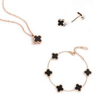 Wholesale four leaf clover black white double sided titanium necklace rose gold jewelry stainls steel pendant bracelet earring sets