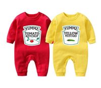 Wholesale YSCULBUTOL Baby Bodysuit Yummz Tomato Ketchup Mustard Red Yellow Twins Set Boys Girls Clothes Twins Baby Outfits