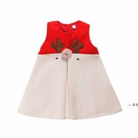 Wholesale Baby Girls Christmas Red Cashmere Dress Kids Cartoon Xmas Elk Reindeer Skirt Classic Color Patchwork Warm Overall Party Princess FWF12360