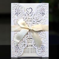 Discount elegant ribbon wedding invitations Greeting Cards 10Pcs set Wedding Invitations Card Hollow Without Envelope Seals Elegant Engagement Invitation Ribbon