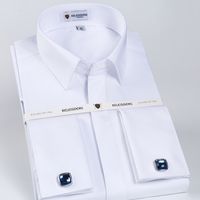 Wholesale 2021Mens Covered Buttons French Cuff Dress Shirt Pocket less Design Classic Full Sleeve Standard fit Banquet Wedding White Shirts