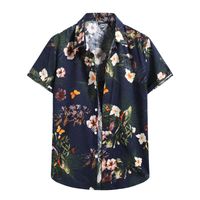 Wholesale Men s T Shirts Floral Print Men T Shirts Casual Hawaiian Flower Short Sleeve Turn Down Collar Shirt For Men