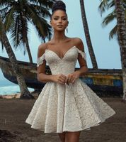 Wholesale 2022 A Line Short Wedding Dresses African Beach Bridal Gown Lace Plus Size Boho Middle East Dubai Straps