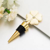 Wholesale Lucky Clover Wine Bottle Stopper Four Leaf Clover Red Wine Metal Stoppers Wedding Favor Birthday Gift CYZ3104