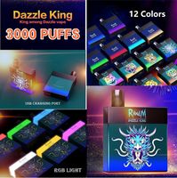Wholesale Original RandM DAZZLE KING Puffs Disposable Device Kit mAh Battery Prefilled ml Pods Vape Stick Pen Colorful LGB Led Light Colors Bar Plus Authentic