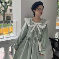 Wholesale Casual Dresses Women Lovely Students Streetwear Trendy Solid Simple Loose Elegant All match Chic High Waist Ladies Korean Style Vestido