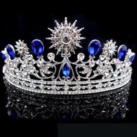 Wholesale Retro Royal Blue white Wedding Crown Tiara Headdress Prom Quinceanera Party Wear Crystal Beaded Updo Half Hair Ornaments Bridal Jewelry