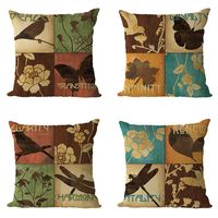 Wholesale Vintage Animal Flower Pillow Cover Ancient Pocket Watch Plant Potted Butterfly Antique Coffee Cups Cushion Case Flax Pillowcase