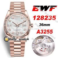 Wholesale watches men luxury brand EWF Date mm A3255 Automatic Mens Watch White Conch Dial Diamond Markers Rose Gold Steel Bracelet HWRX With