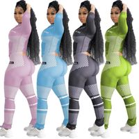 Wholesale Women s Tracksuits Women Two Piece Outfits Sport Casual Zipper Collar Letter Striped Three Quarter Short Full Length Elastic Waist Skinny