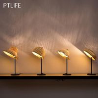 Wholesale Creative Table Lamp Bedroom Bedside Led Dimmable Art Bamboo Woven Lamps Warm Romantic Nordic Simplicity