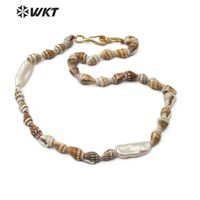Wholesale Pendant Necklaces WT JN099 Shell Theme Jewelry Natural Tiny Trumpet Necklace With Freshwater Pearl quot