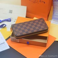 Wholesale Top Quality Fashion Women Clutch Wallet Pu Leather Wallet Single Zipper Wallets Lady Ladies Long Classical Purse with Orange Box Card
