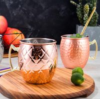 Wholesale Pineapple cup Copper Mug Stainless Steel Beer Cup Moscow Mule Mug Rose Gold Hammered Copper Plated Drinkware ML