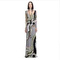 Wholesale Casual Dresses Fahion Designer Luxury Maxi Dress Women s Long Sleeve Geometry Print XL XXL Stretch Jersey Silk Spandex