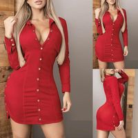 Wholesale Casual Dresses Summer Women s Sundresses Tight For Shirt Skirt Bodycon Dress Side Slit Long Sleeve Red Sexy Short Woman