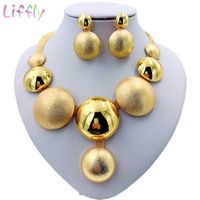Wholesale Sets Liffly African Round Necklace Bracelet Dubai Gold Set for Women Wedding Party Bridal Earrings Ring Jewelry CXO724