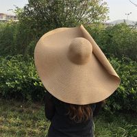 Wholesale 2525CM Wide Brim Oversized Beach Hats For Women Large Straw UV Protection Foldable Sun Shade Dropshipping