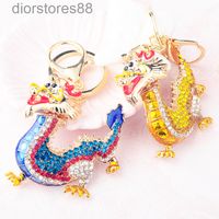 Wholesale Key Chain Diamond Inlaid Dragon Zodiac Sign Car Alloy Painted Oil Bag Pendant Creative Couple Male and Female
