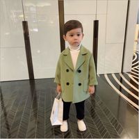 Wholesale Baby Boy Girls Woolen Jacket Long Double Breasted Warm Infant Toddle Lapel Tweed Coat Spring Autumn Winter Baby Outwear Clothes V2