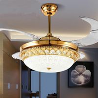 Wholesale Ceiling Fans Luxury Crystal Fan Light Invisible For Restaurant Living Room Remote Control Inch Gold Color Lamp