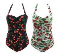 Wholesale Summer Retro Style s s Vintage Pin Up Skinny Cherry Print Bodysuits Women s Jumpsuits Rompers