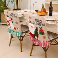 Wholesale Santa Claus Snowman Christmas Chair Covers Ruffle Linen Dining Seat Cover Sleeve Xmas Party Ornament Restaurant Decoartion DHD12276