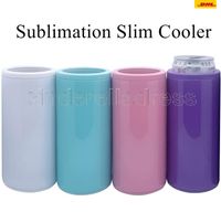 Wholesale 12oz Sublimation Slim Cooler Double Wall Straight Coolers Copper plated Cold Storage Tank Multicolor Keep Cold Holder Vacuum CA15