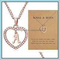 Wholesale Pendant Necklaces Pendants Jewelry Initial Letter With Make A Wish Card Crystal Rhinestone Heart Shape Alphabet Chain For Women Fashion