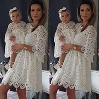 Wholesale Fashion Ladies Family Matching Clothes Women Kids Girls Lace Wedding Party Dress Baby Casual Dresses