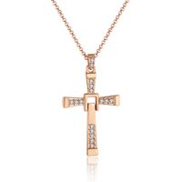 Wholesale Classcial K Rose Gold Platinum Plated Cross Heart Solitary Pendant Necklace Genuine Austrian Crystal Fashion Costume Women Necklaces Jewelry