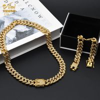 Wholesale Chains Hip Hop Iced Out Crystal Rhinestone Miami Cuban Chain Gold Silver Color Fashion Necklace Bracelet Set For Mens Women Quality