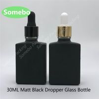 Wholesale Sample ML Matte Black Square Essential Oil Dropper Bottles With Aluminum Cap Storage Jars